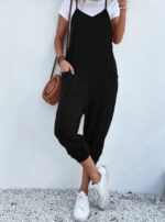 Women's Solid Color Zipper Patch Pocket Sling Jumpsuit For Women - Image 3