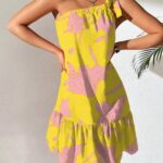 Floral Print One Shoulder Ruffle Hem Dress