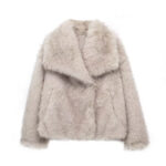 Women's Lapel Long Sleeve Faux Fur Snap Cardigan Loose Short Coat - Image 3
