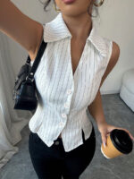 Summer European And American Temperament Striped Sleeveless Shirt - Image 4