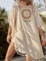 Women's Crochet Lace Tassel Beach Cover-Up Dress - Image 5