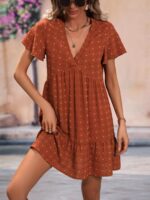 Dot Butterfly Sleeve Ruffle Hem Smock Dress - Image 5