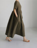 Loose Cotton And Linen Pullover Round Neck Dress - Image 10