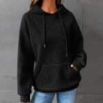 Small Plaid Pocket Long Sleeved Solid Color Top Hoodie - Image 2