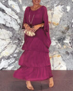 Women's Fashion Temperament Crew Neck Batwing Sleeve Dress - Image 6