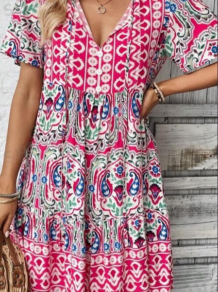 Unity Tied Leisure Vacation Dress With Doll Floral Pattern