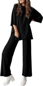 Casual Short-sleeved Pullover Top Wide-leg Pants Casual Suit - Image 8