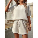 Short Sleeve Suit Women's Western Style Batwing Shirt Fashion Shorts Two-piece Set - Image 5