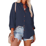 Women's Dropped Shoulder Bat Shirt Casual Long Sleeve Shirt - Image 2