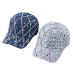 Ripped Diamond Denim Baseball Cap Leopard Rhinestone Fashion Peaked Cap - Image 5