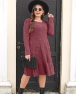 Solid Color Round Neck Knitted Dress Sweater - Image 9