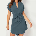 V-neck Short Sleeve Dress With Belt Summer Fashion Bowknot Dresses For Women Clothing - Image 10
