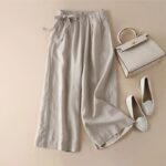 High Waist Side Lace-up Retro Art Elastic-waist Casual Pants For Women - Image 6