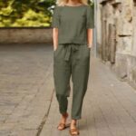 Women's Cotton And Linen Wide-leg Pants Suit - Image 4