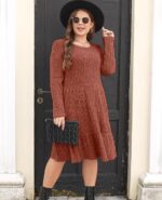Solid Color Round Neck Knitted Dress Sweater - Image 10