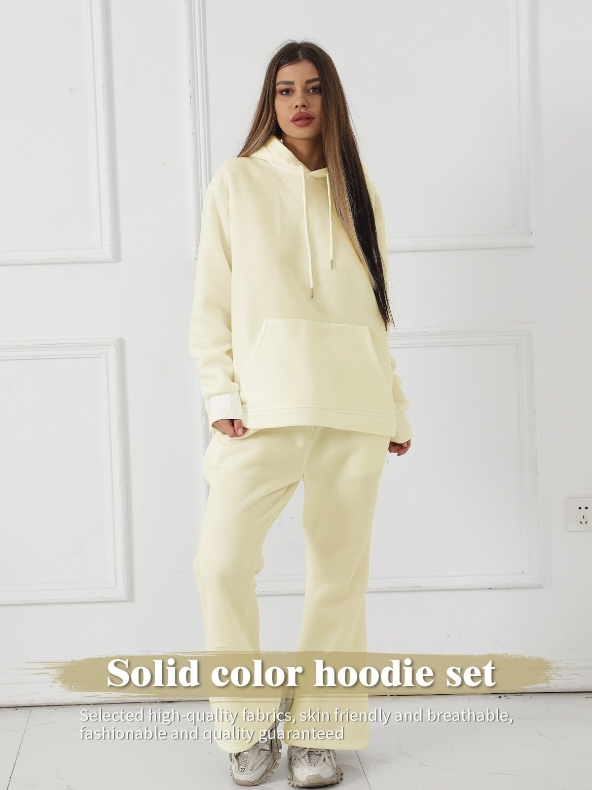 Women's Fashionable Casual Solid Color Long Sleeved Sweatshirt Set - Image 8
