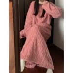Winter Coral Fleece Sleepwear Women's Nightgown Long Night Dress Pajamas With Pockets Thickened Jacquard Dress Warm Home Clothes - Image 8