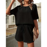 Short Sleeve Suit Women's Western Style Batwing Shirt Fashion Shorts Two-piece Set - Image 3