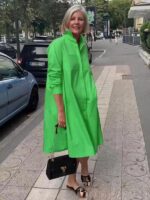 Ladies Shirt Long Sleeve Solid Color Simple Mid Length Dress - Image 7