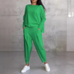 Women's Irregular Suit Long-sleeved Round Neck Top And Loose Harem Pants With Pockets Ins Fashion Trousers Set Women's Clothing - Image 3