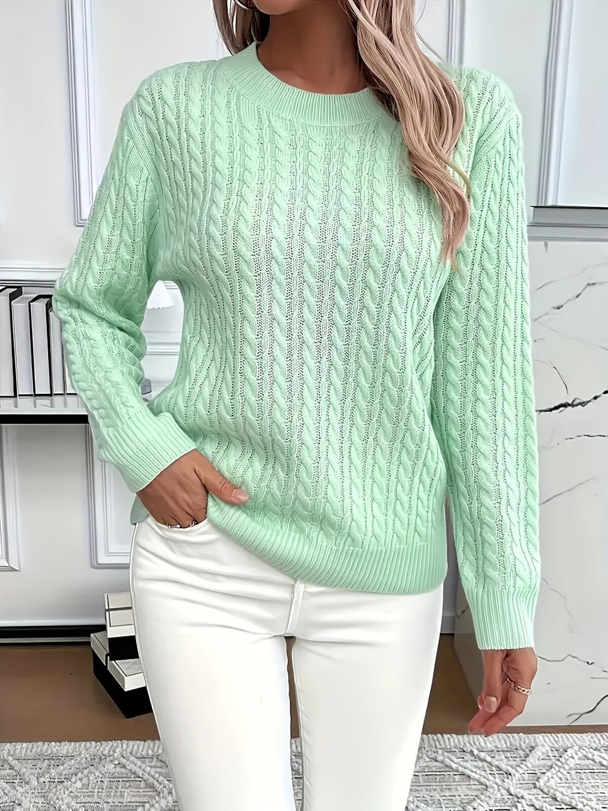 Versatile Fashion Classic Twist Round Neck Sweater - Image 9