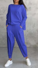 Women's Irregular Suit Long-sleeved Round Neck Top And Loose Harem Pants With Pockets Ins Fashion Trousers Set Women's Clothing - Image 6