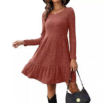 Solid Color Round Neck Knitted Dress Sweater - Image 4