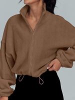 Women's Polar Fleece Sports Velvet Stand Collar Zipper Jacket - Image 9