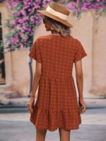 Dot Butterfly Sleeve Ruffle Hem Smock Dress - Image 4