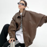 Troniche Steel Stamp PU Leather Motorcycle Jacket For Women