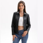 Women's Leather Jacket Knitted Stitching Stretch Coat - Image 5