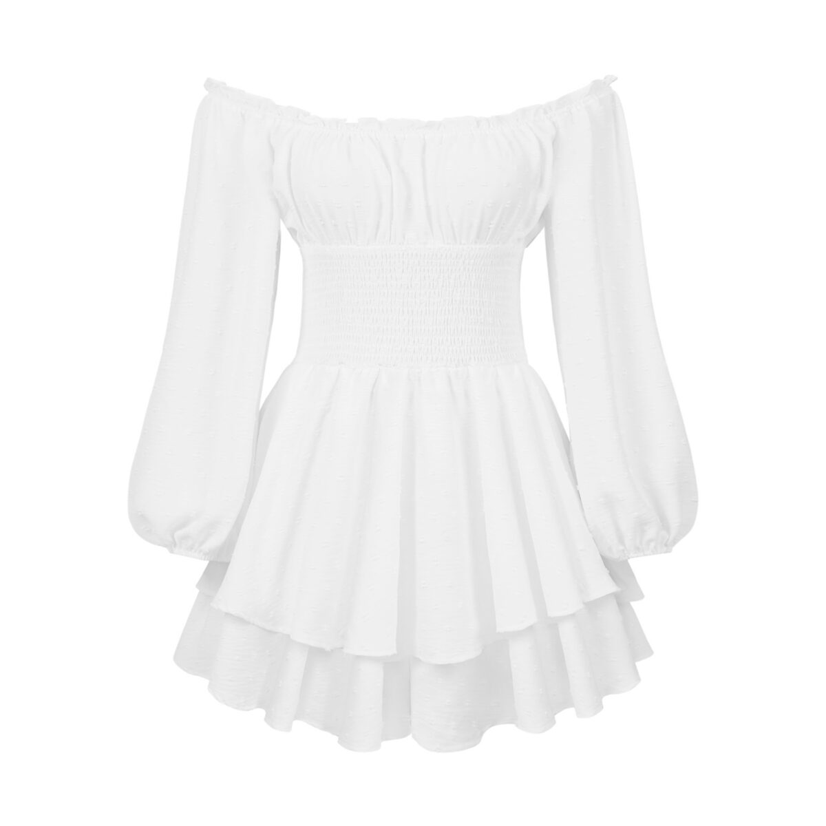 Fashion Solid Color Off-neck Pleated Ruffled Stitching Long Sleeve Casual Jumpsuit - Image 6