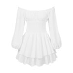 Fashion Solid Color Off-neck Pleated Ruffled Stitching Long Sleeve Casual Jumpsuit - Image 6