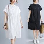 Literary Loose Plain Cotton And Linen Stand Collar Short Sleeves - Image 3