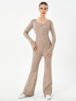 Zippered Round Neck Flared Trousers - Image 5
