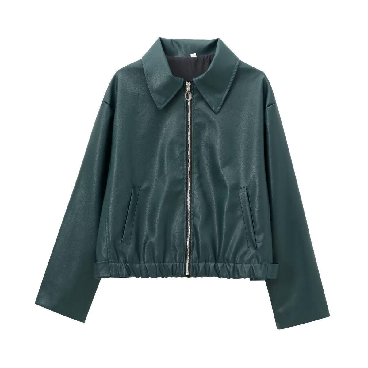 Women's Lapel Long Sleeve Leather Coat - Image 8
