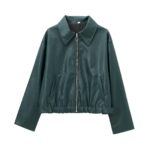 Women's Lapel Long Sleeve Leather Coat - Image 8