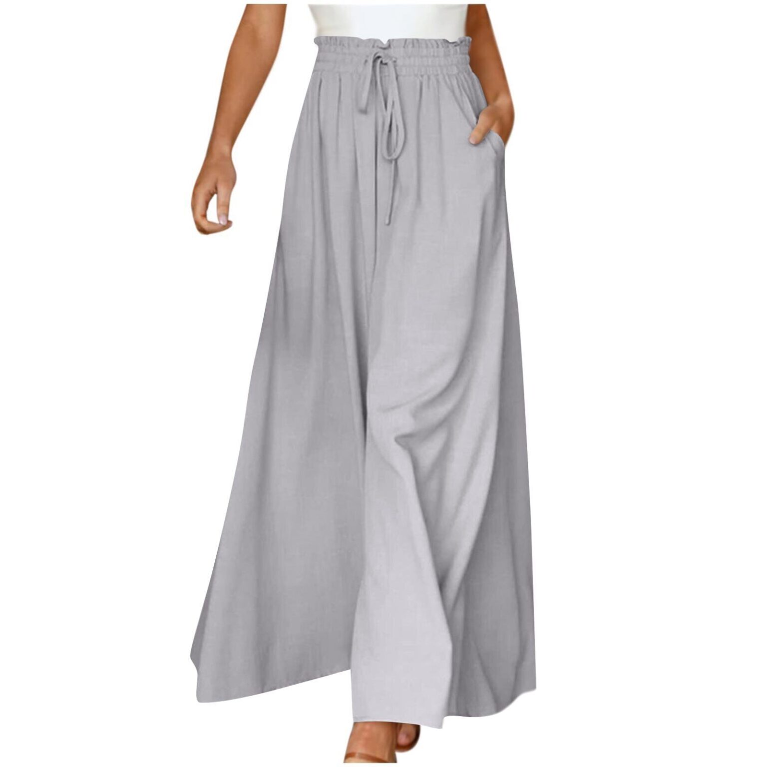Women's Fashion Wide Leg Elastic Waistband Wide Leg High Waist Long Dress Pants - Image 7