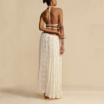 2pcs Women's Dress Suit Sexy Sleeveless Backless Cropped Halter Top And Pleated Long Skirt Beach Clothing - Image 4