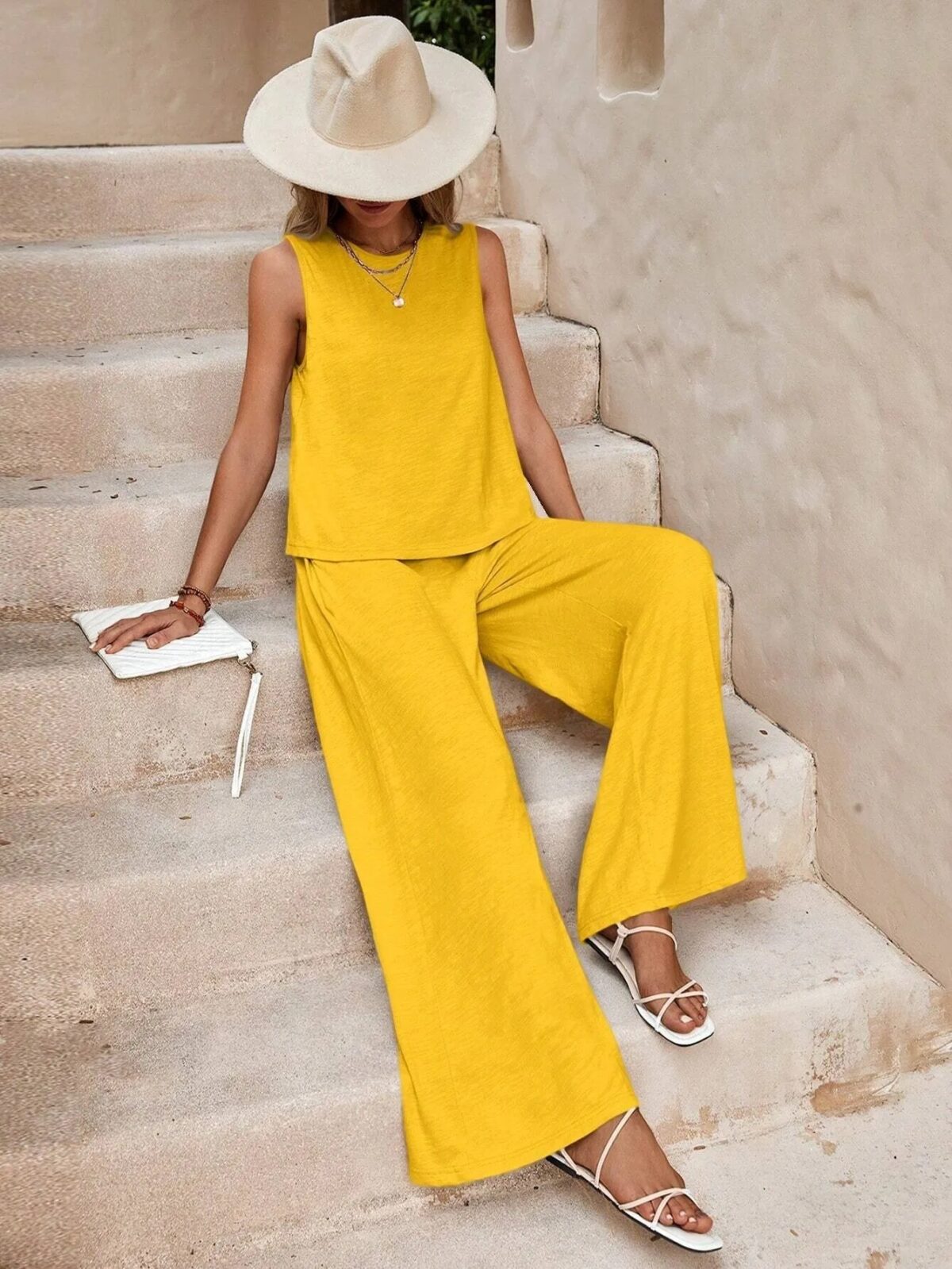 Solid Color Casual Loose Pants Sets For Women Elegant Spring Summer Women's Two Pieces Suit Full Trouser Set Female Outfit Clothes - Image 4