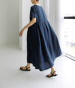 Loose Cotton And Linen Pullover Round Neck Dress - Image 3