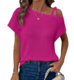 Women's Short-sleeved Solid Color Top Fashionable All-match Off-shoulder Knitted T-shirt - Image 9