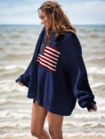 Usa Flag Design Drop Shoulder Sweater,Long Sleeve Tops - Image 3