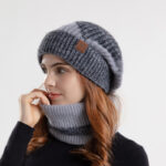 2pcs Knitted Hat Suit With Scarf Winter Two-color Hat And Thick Warm Earflaps Wool Scarf - Image 5