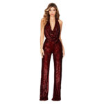 Summer Women's Sleeveless Halter Sequined Jumpsuit - Image 7