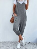 Women's Solid Color Zipper Patch Pocket Sling Jumpsuit For Women - Image 2