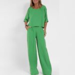 Women's Cotton And Linen Casual Cropped Sleeves Wide-leg Pants Suit - Image 8
