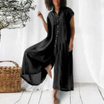 Women's Solid Color Casual Long-sleeved Mid-length Jumpsuit - Image 3