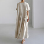 Loose Cotton And Linen Pullover Round Neck Dress - Image 2