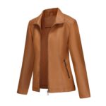 Women's Leather Jacket Knitted Stitching Stretch Coat - Image 7